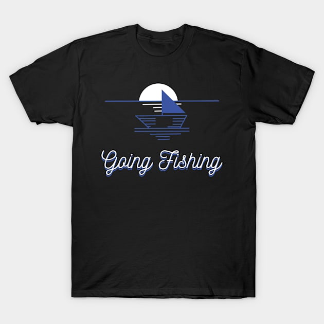 Going Fishing with Stylized Sailboat and Sunset T-Shirt by bluerockproducts